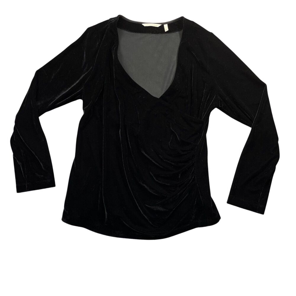 Soft Surroundings Large Velour Deep V neck Polyester Spandex Long Sleeve Black
